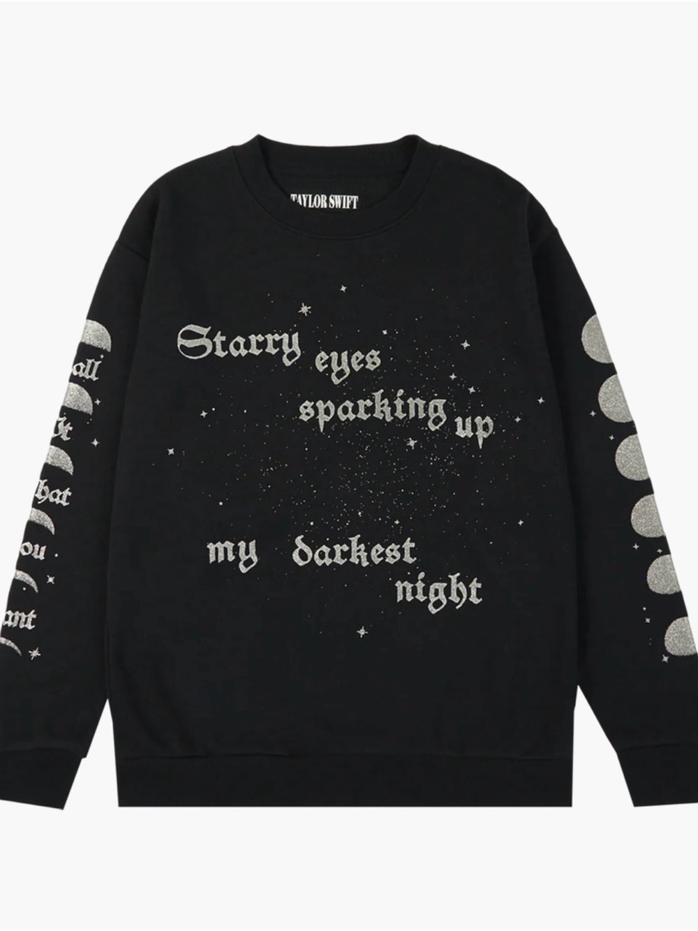Taylor Swift Black Crewneck with Silver Glitter Lyric Print